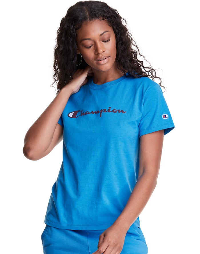 Champion Womens T-Shirt NZ - Classic Blue ( 6034-NQGVX )